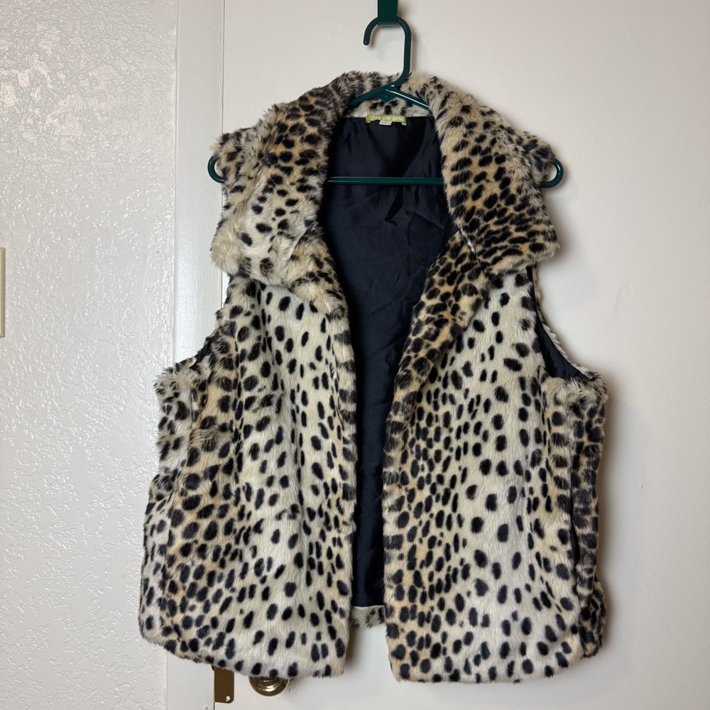 Gianni Bini Leopard Print Faux Fur Vest Size M - Picture 2 of 8